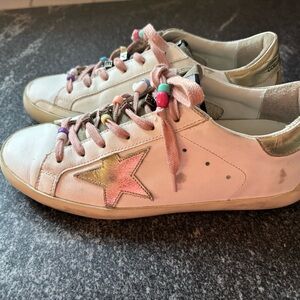 Golden Goose Pink and Gold Star Sneakers Love Dream
